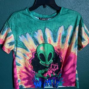 SHEIN Tie-Dye Alien Cat Crop Top